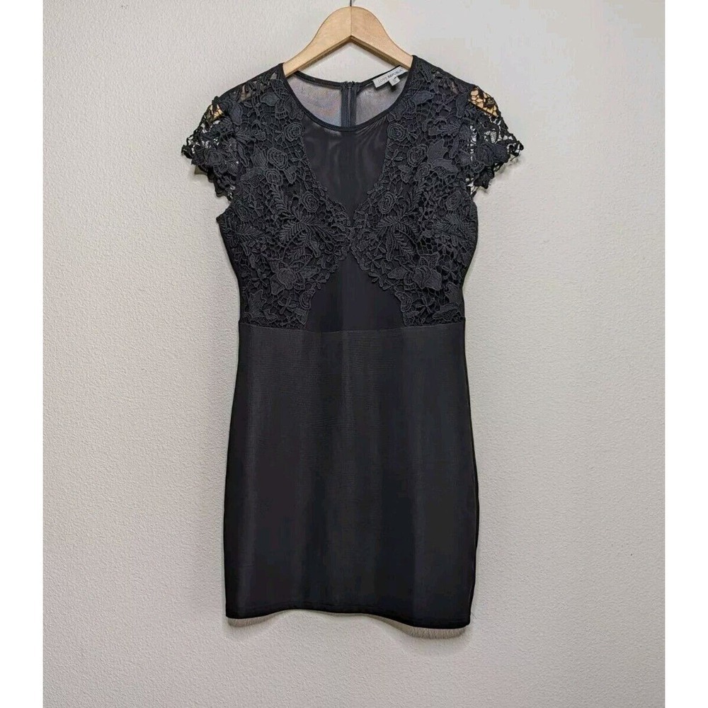 Sexy LBD Love Republic Short Sheer Top Mesh Lace Mini Dress Black Medium M A6